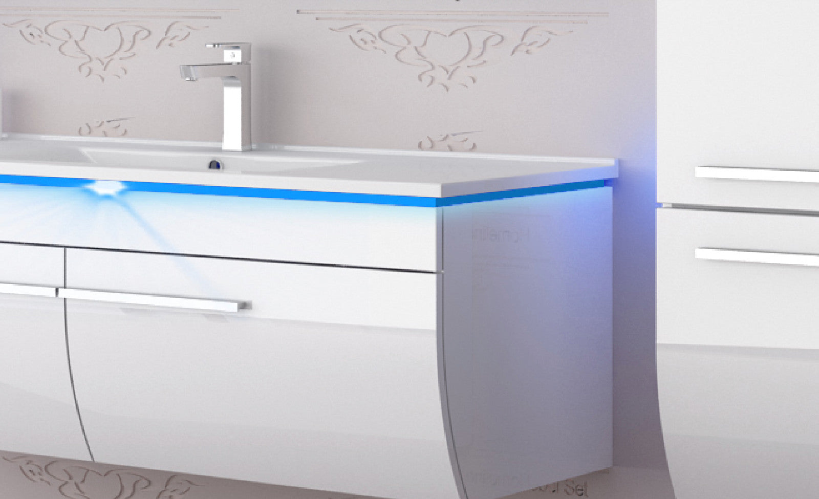 Badmöbel Set Badezimmer schränke Waschbecken Spiegel Weiß LED  Badmöbel Set 120
