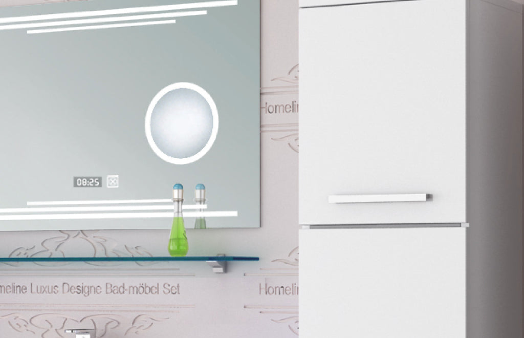 Badmöbel Set Badezimmerset Badmöbel weiß schwarz Hochglanz montiert LED Kosmetik