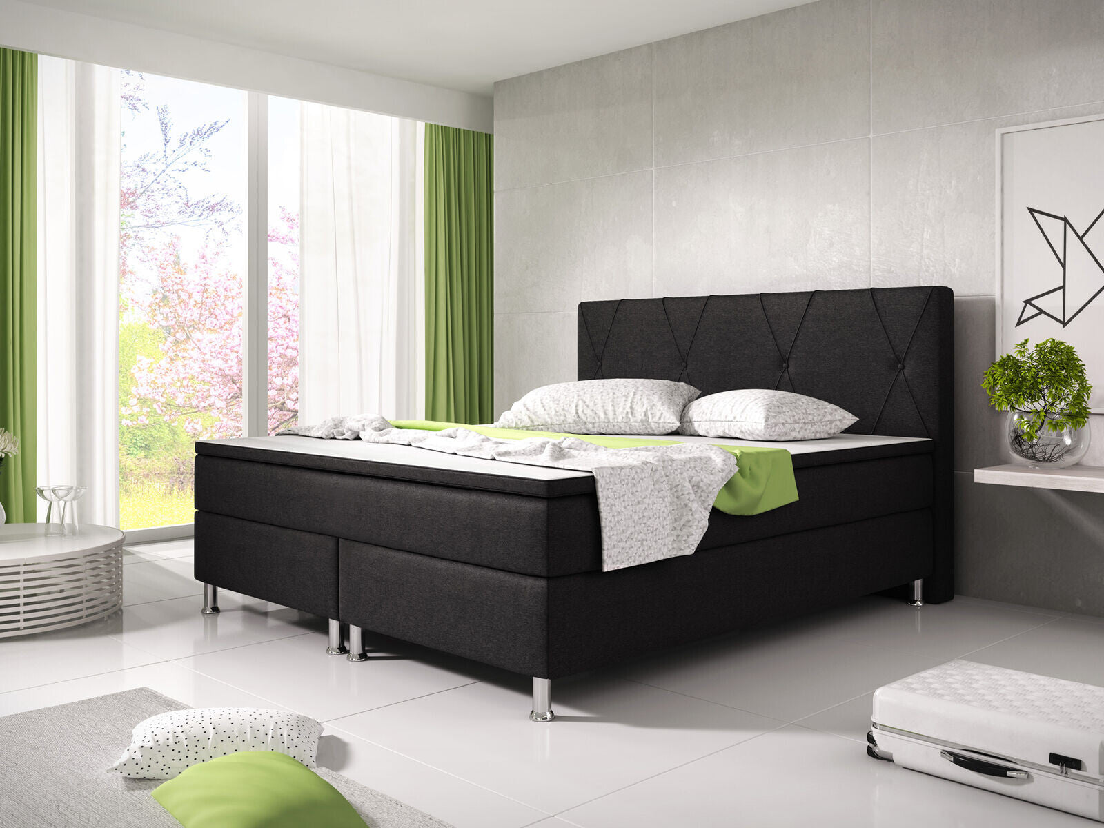 Boxspringbett 180x200 Schwarz Bett Komfortbett Hotelbett Stoff Bett Bayern 31731