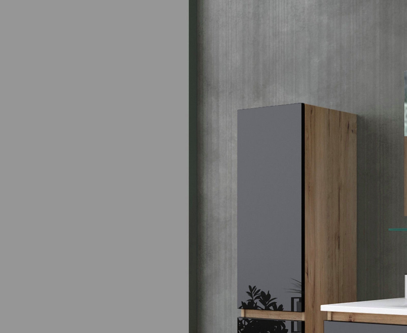 Badmöbel Set Eiche / Schwarz Hochglanz Badezimmermöbel komplett Set Bad 6tlg Bad