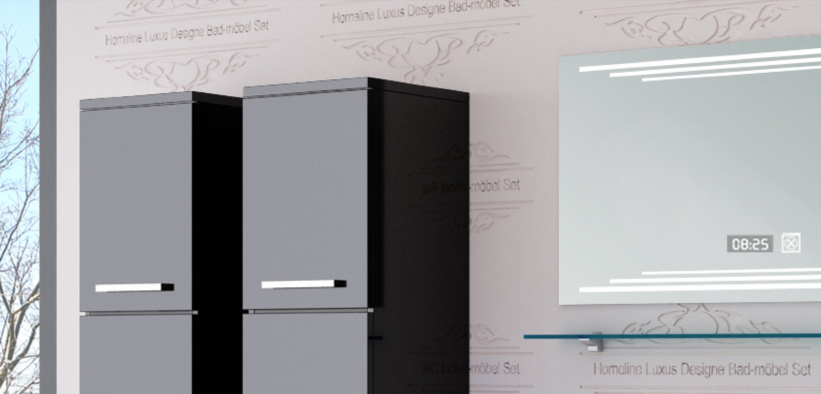 Badmöbel Set Badezimmer Schrank Waschbecken Spiegel Schwarz LED  Badmöbel Set