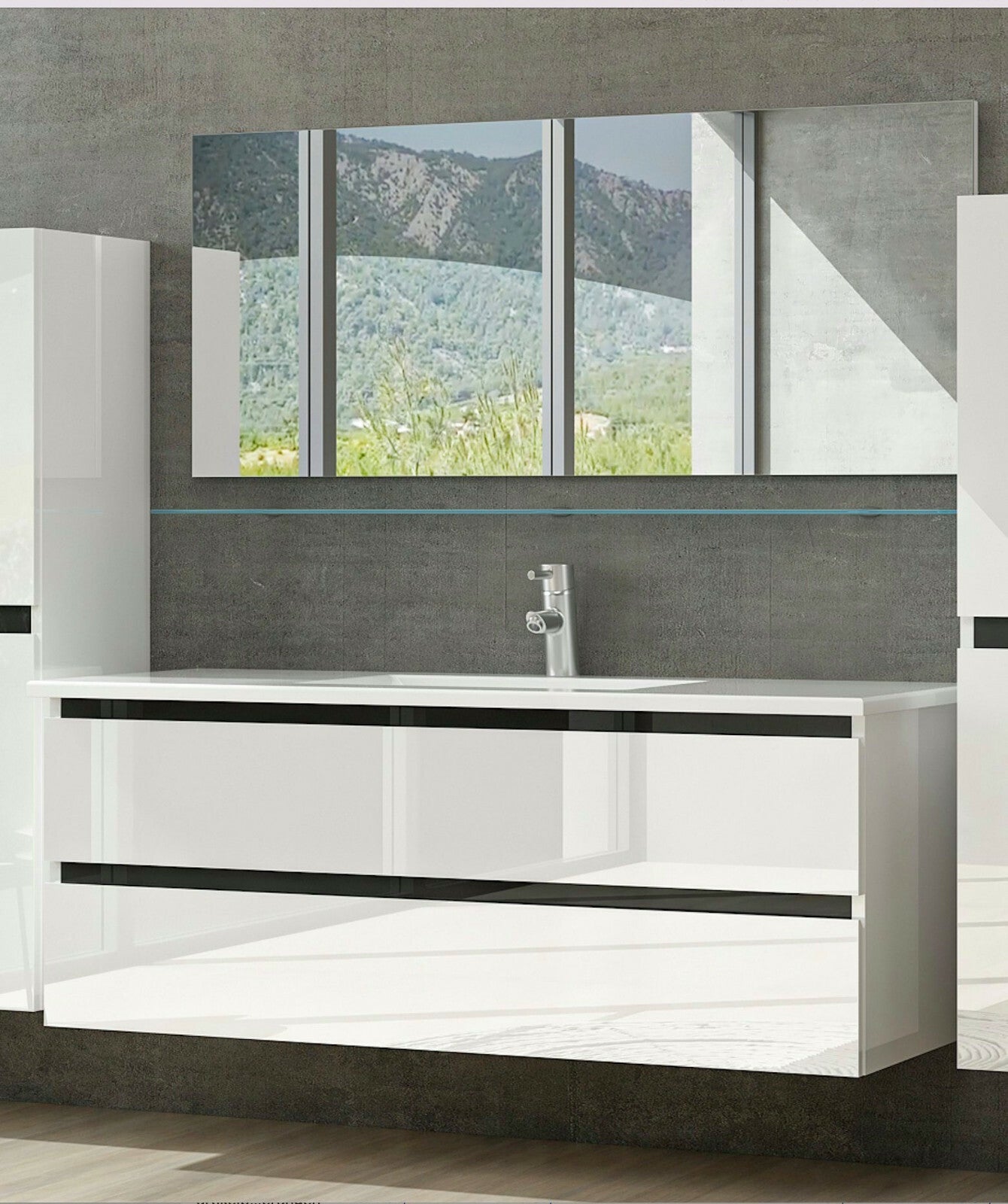 Badmöbel Set Design Weiss Hochglanz Badezimmermöbel 120 cm bis 8tlg Bad Möbel