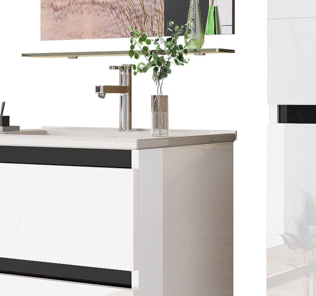 Badmöbel set Hochglanz 6 Tlg Weiß Soft Close Badezimmer Möbel badmöbel 60 cm Bad