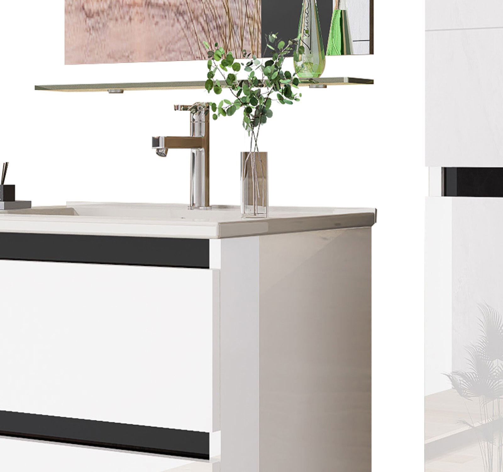 Badmöbel set Hochglanz 6 Tlg Weiß Soft Close Badezimmer Möbel badmöbel 60 cm Bad