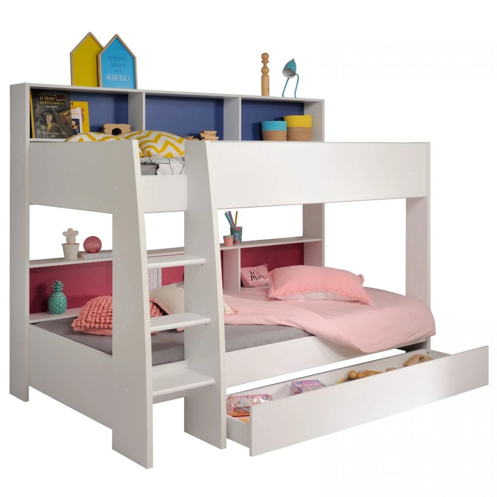 Etagenbett "TamTam11" in weiß mit blau oder pink Kinder und Jugendzimmer Hochbet