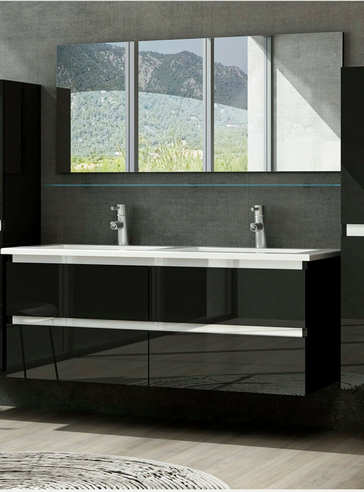 Badmöbel Set Schwarz Hochglanz Badezimmermöbel 120 cm bis 8 Tlg doppelwaschtisch