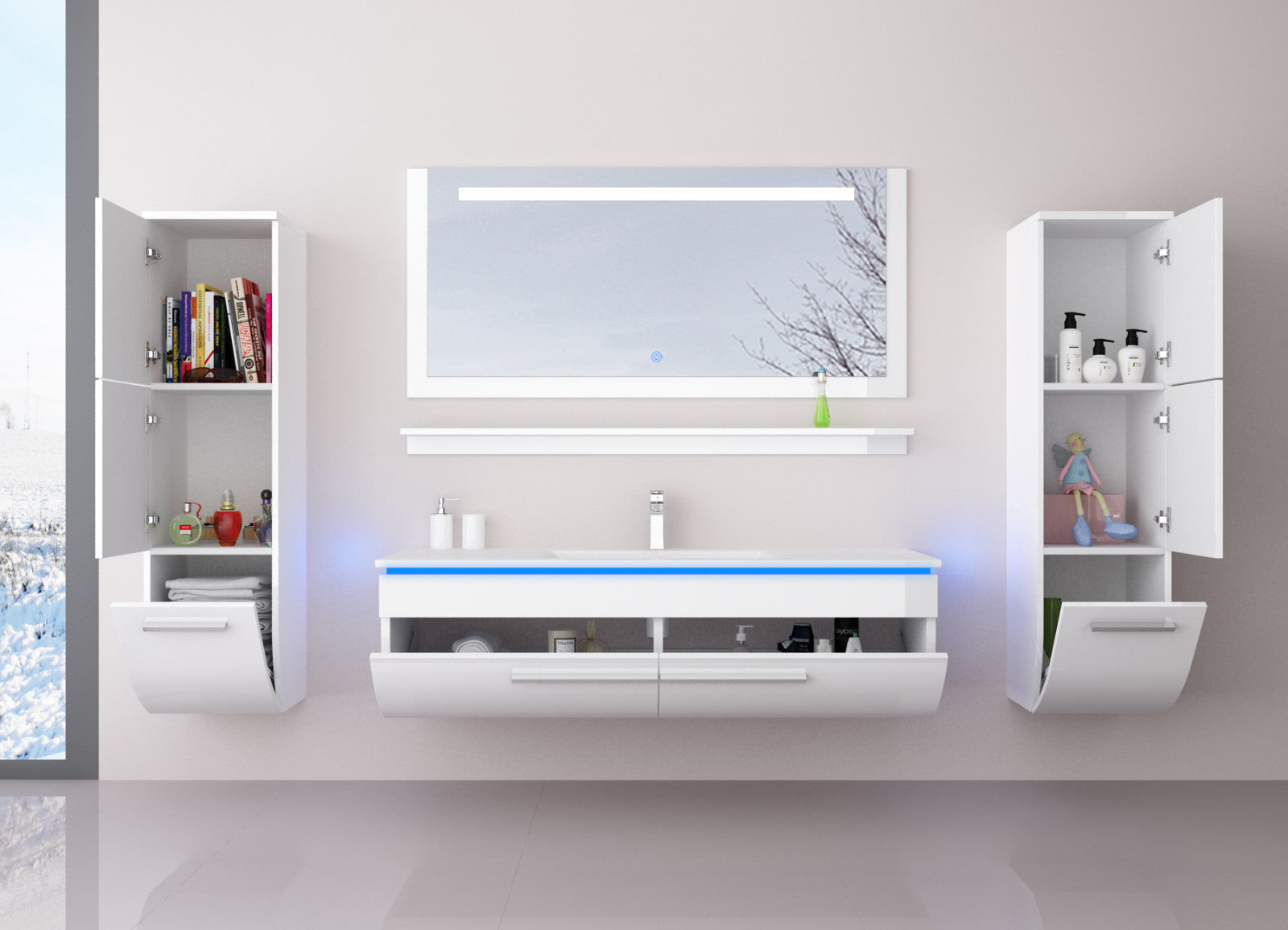 120 cm Badmöbel Set Schwarz Weiss Hochglanz LED Badezimmermöbel Komplett Bad 120