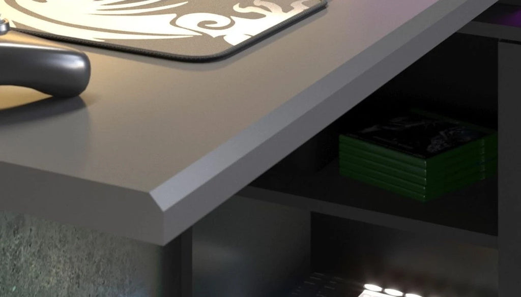 Gaming Set"Work"in schwarz und grau Gamingtisch und Schrank inkl.LED Farbwechsel