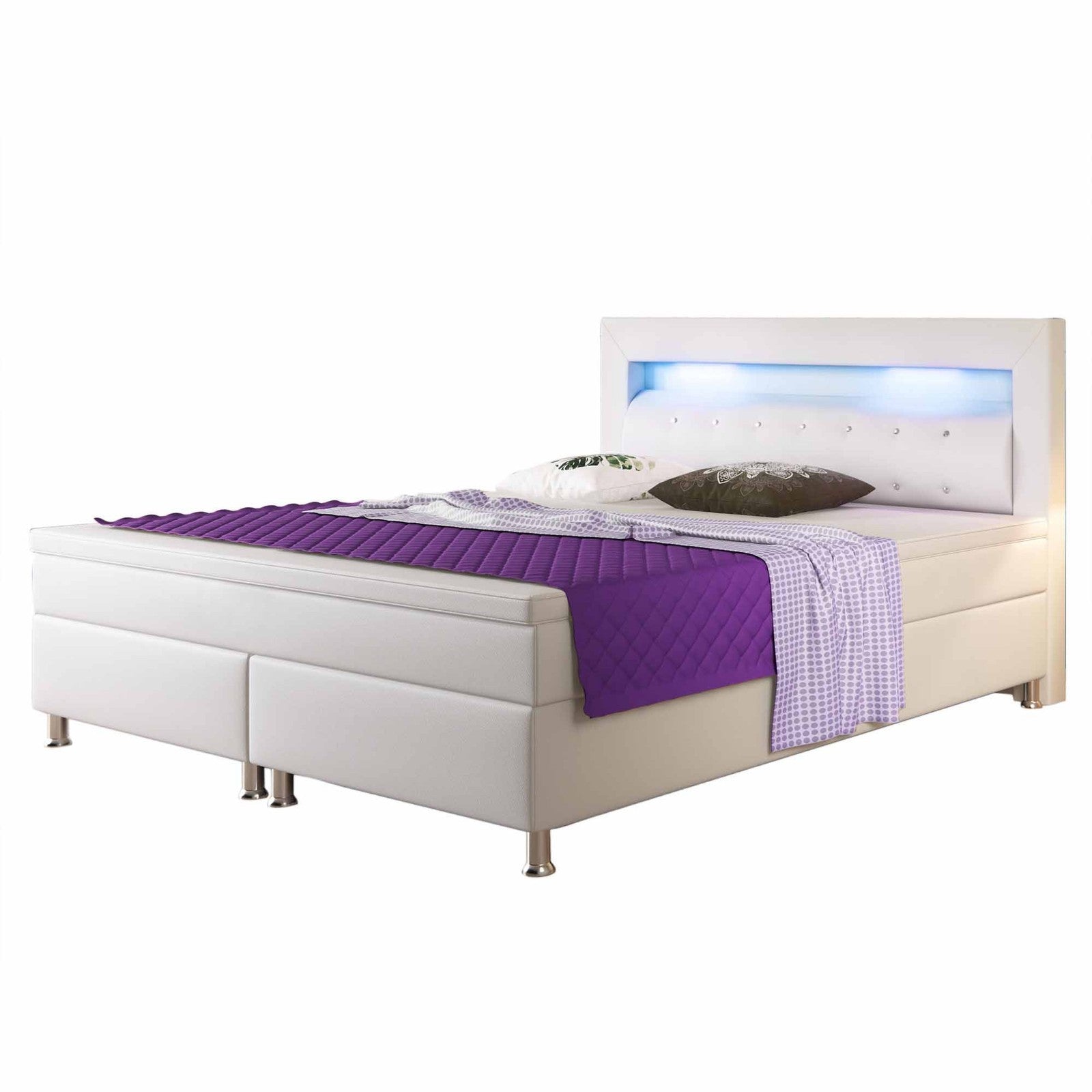 Boxspringbett Monaco 180x200 cm Kunstleder Weiß Komfortbett Hotelbett Doppelbett