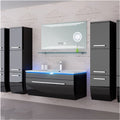Badmöbel Set Badezimmer Schrank Waschbecken Spiegel Schwarz LED  Badmöbel Set