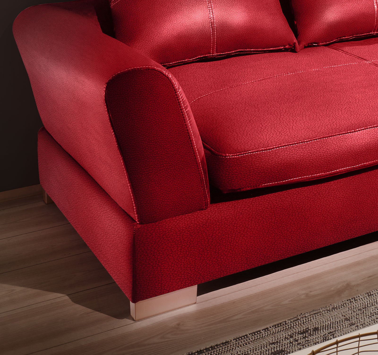 Design Couchgarnitur Rot Big Sofa K-Leder EckSofa Wohnlandschaft Megasofa Rechts