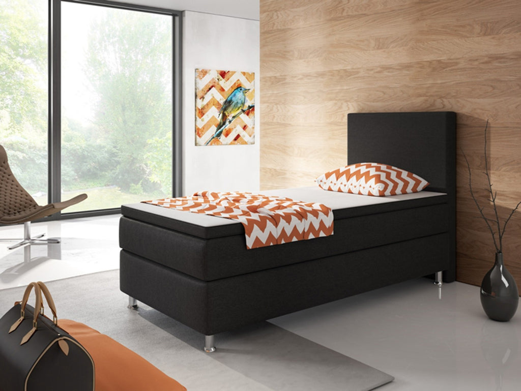 Boxspringbett Bett  90x200 Webstoff Schwarz Einzelbett Schlafzimmer modern