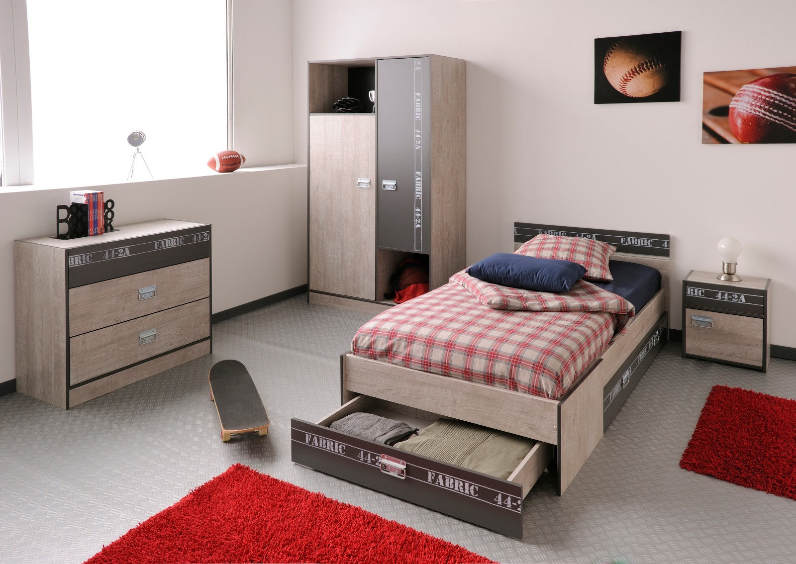 Kinderzimmer möbel Set Kinderzimmerbett 90x200 Schrank Kommode und Nachtkonsole