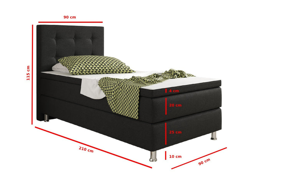 Boxspringbett Bett  90x200 Webstoff Schwarz Einzelbett Schalafzimmer modern