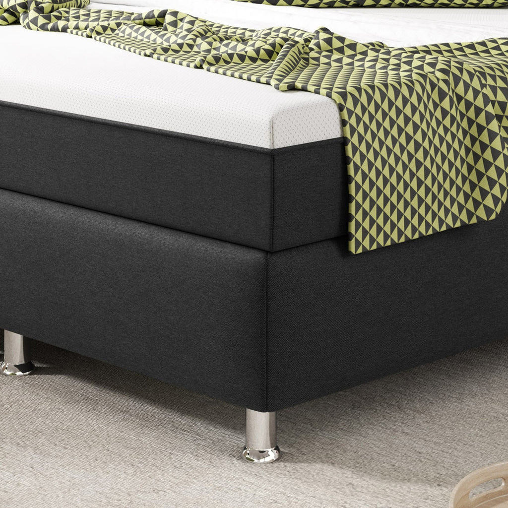 Boxspringbett  Bett 140x200 cm Webstoff Anthrazit mit Topper-Optik Einzelbett