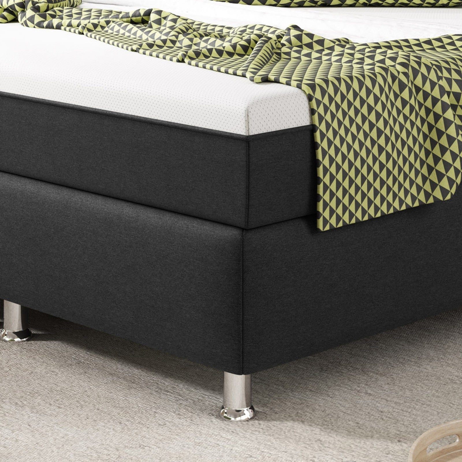 Boxspringbett  Bett 140x200 cm Webstoff Anthrazit mit Topper-Optik Einzelbett