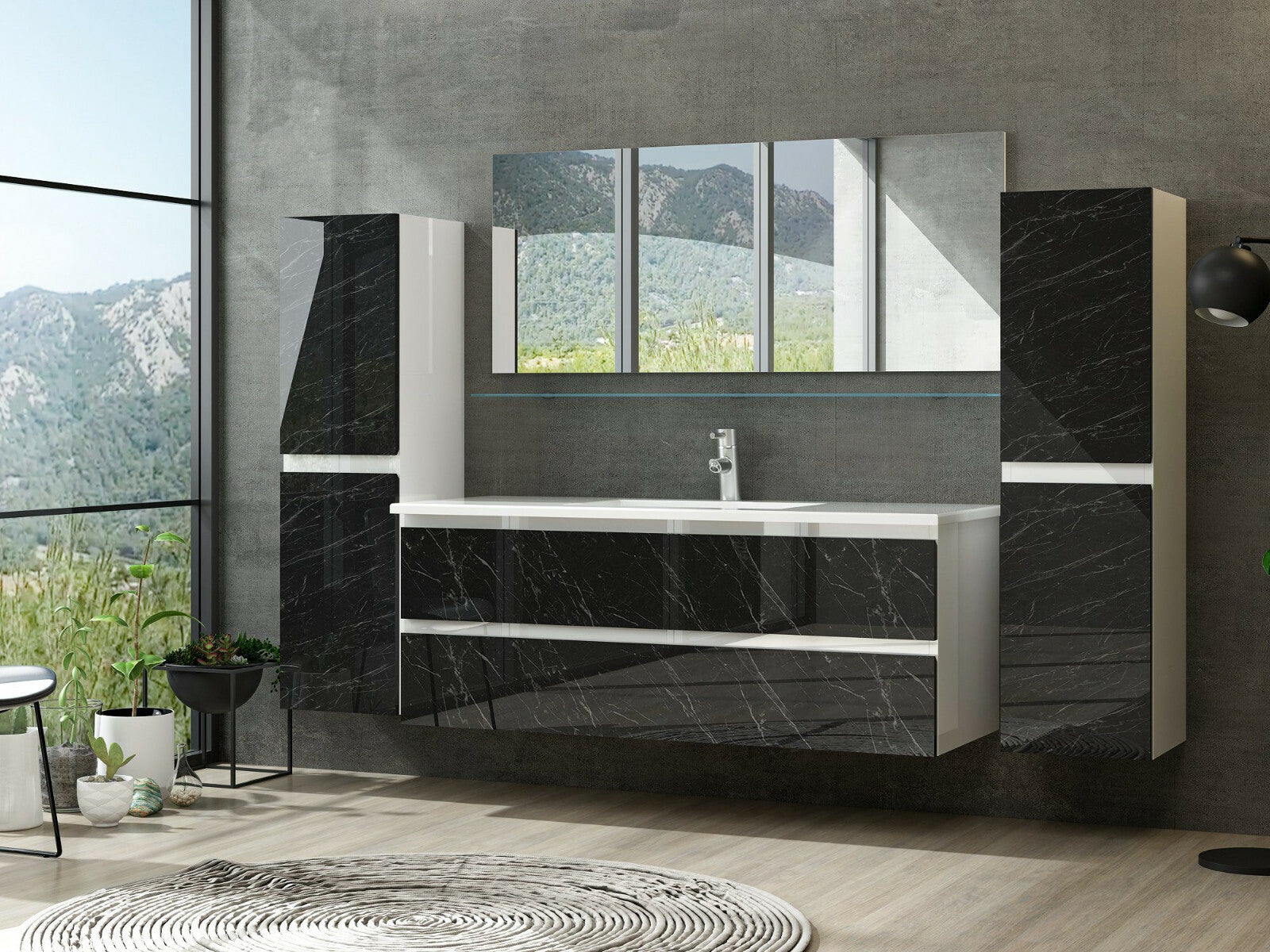 Badmöbel Set Weiss / Marmor Optik Hochglanz Badezimmermöbel 60   90 cm 120 Luuci