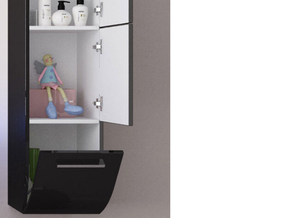 2x Seitenschrank Hochschrank Badmöbel Glanz Badschrank Schwarz 110 cm