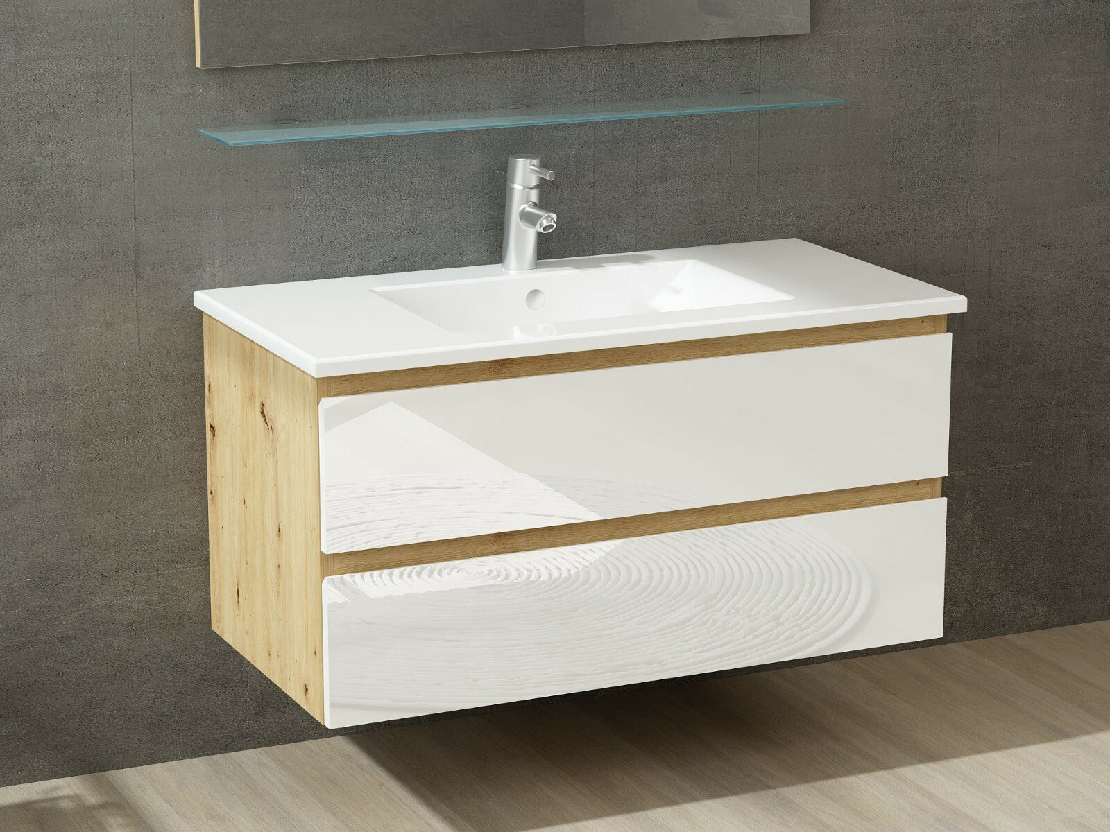 Badmöbel Set Weiss / Eiche / Schwarz Hochglanz Bad Badezimmermöbel 60- 90-120 cm