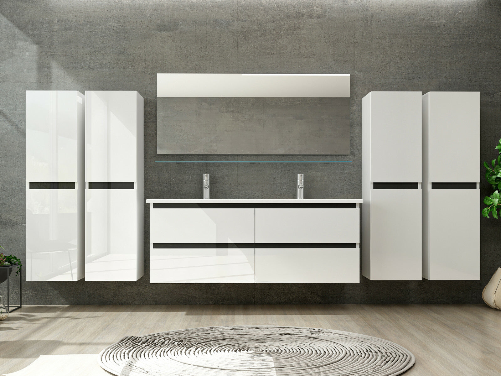 Doppelwaschtisch Weiß Hochglanz Doppel Waschbecken Badezimmer Badmöbel Set Denni