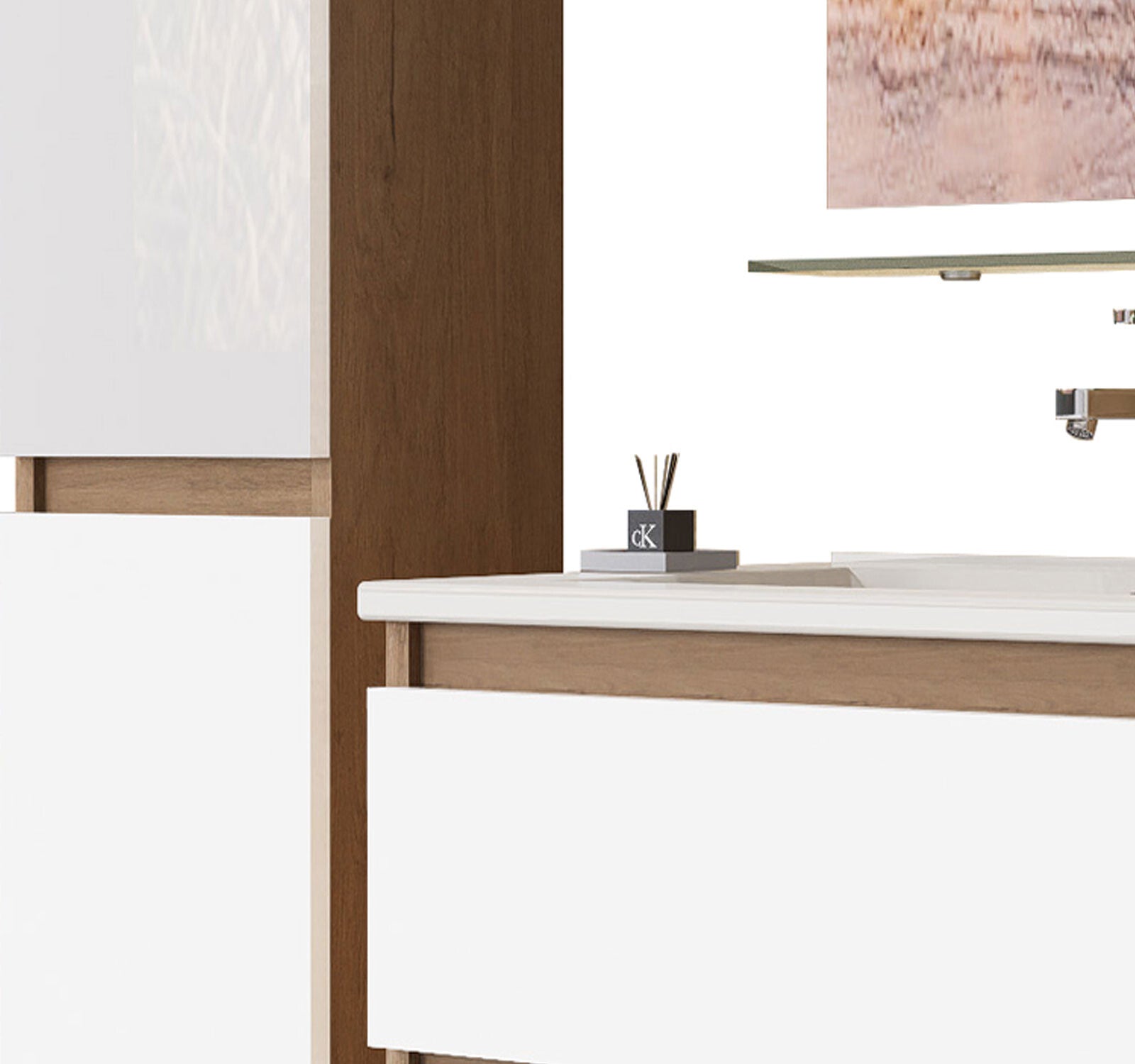 Badmöbel set Hochglanz 6 Tlg eiche / Weis Soft Close Badezimmer Möbel badmöbel