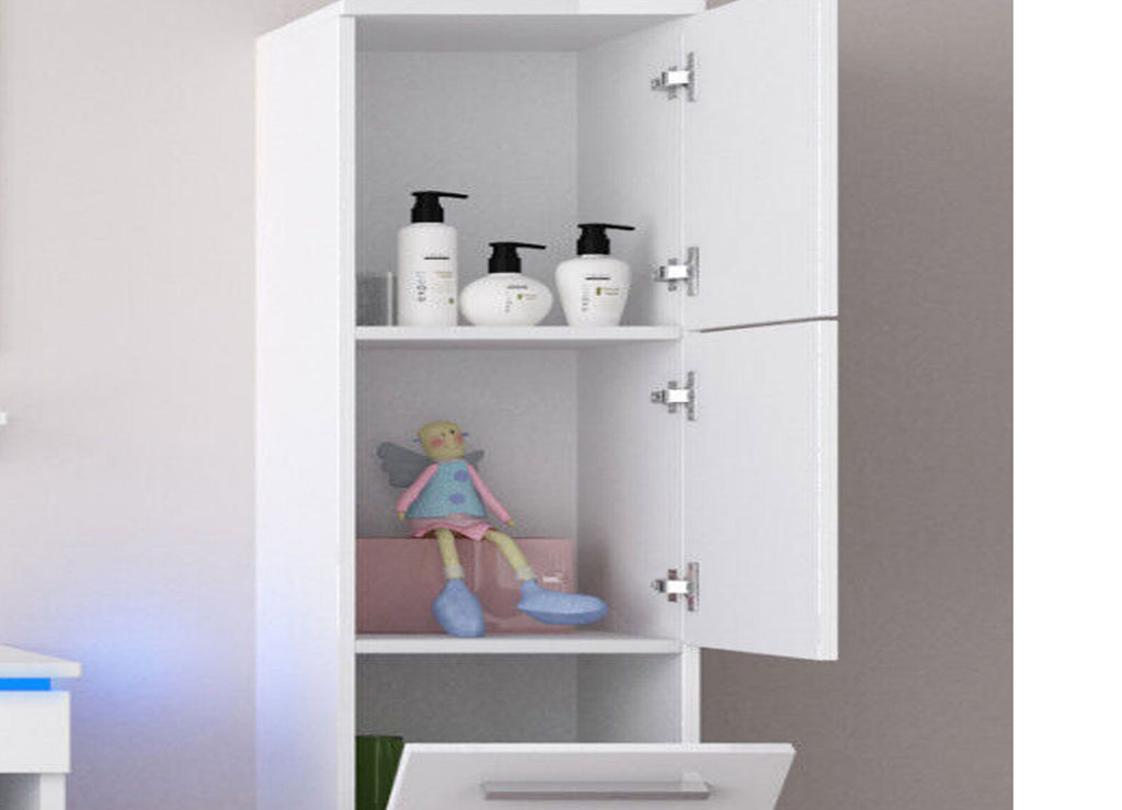 2x Seitenschrank Hochschrank Badmöbel Glanz Badschrank Weiß  110 cm