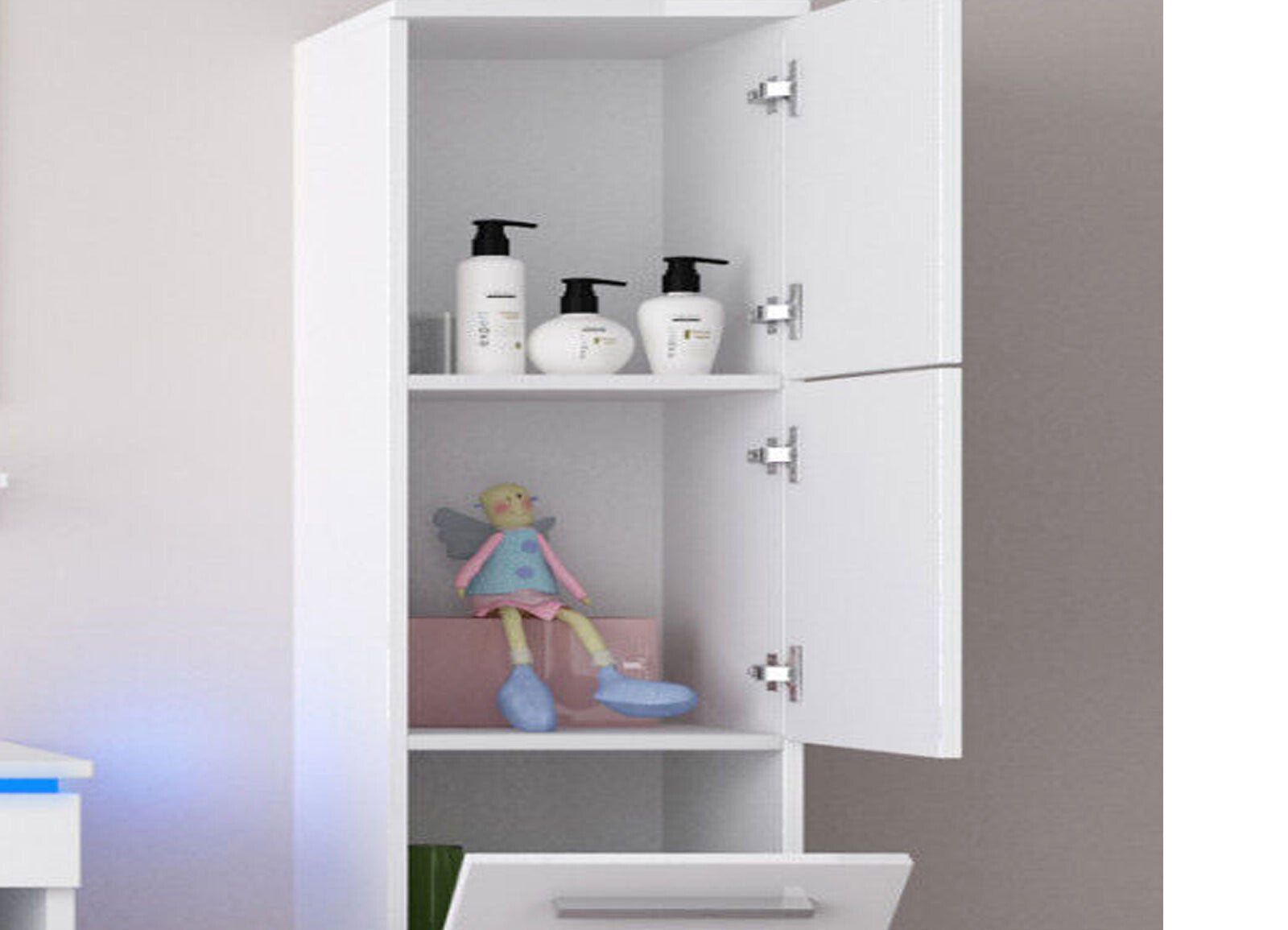 2x Seitenschrank Hochschrank Badmöbel Glanz Badschrank Weiß  110 cm