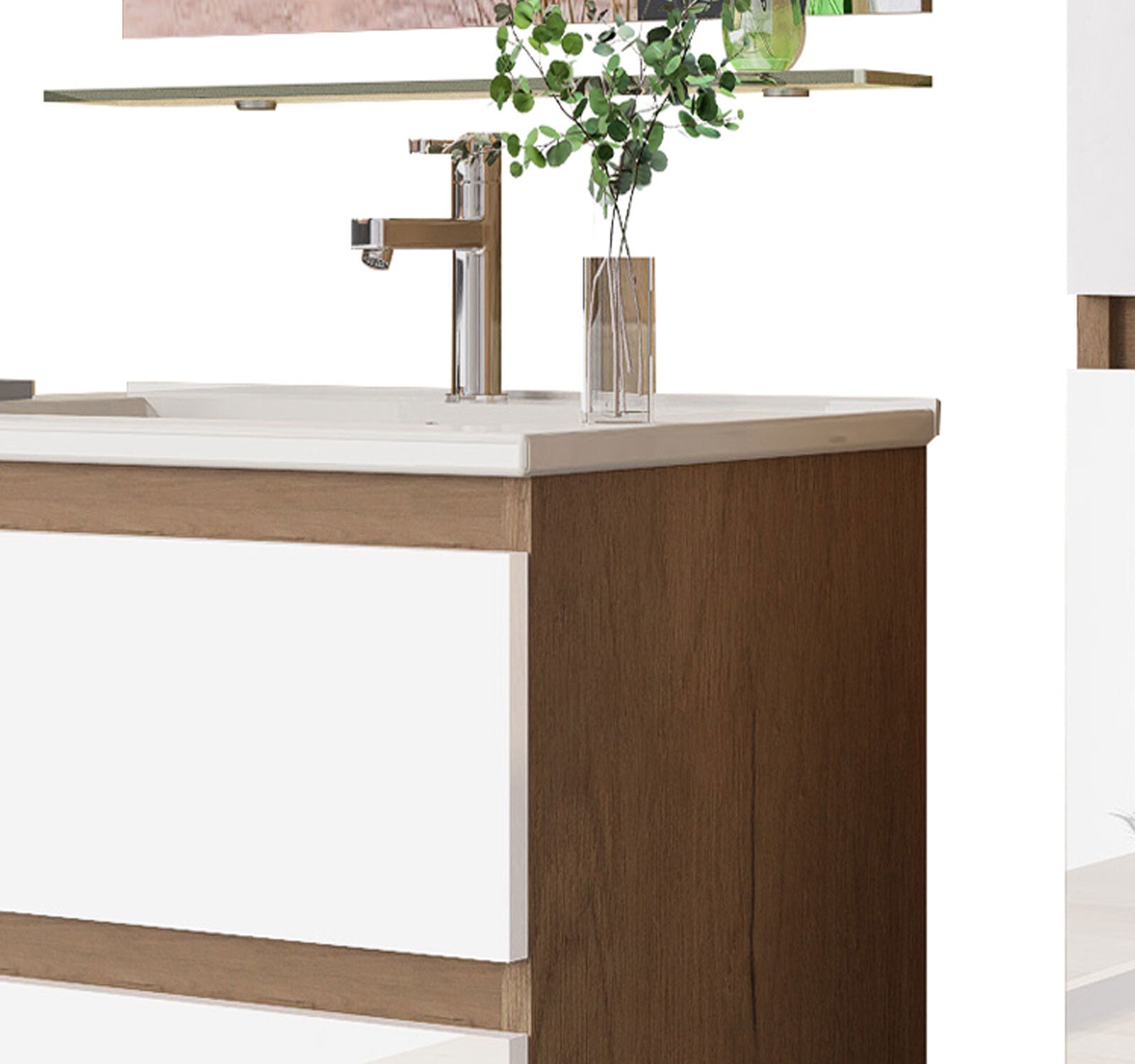 Badmöbel set Hochglanz 6 Tlg eiche / Weis Soft Close Badezimmer Möbel badmöbel