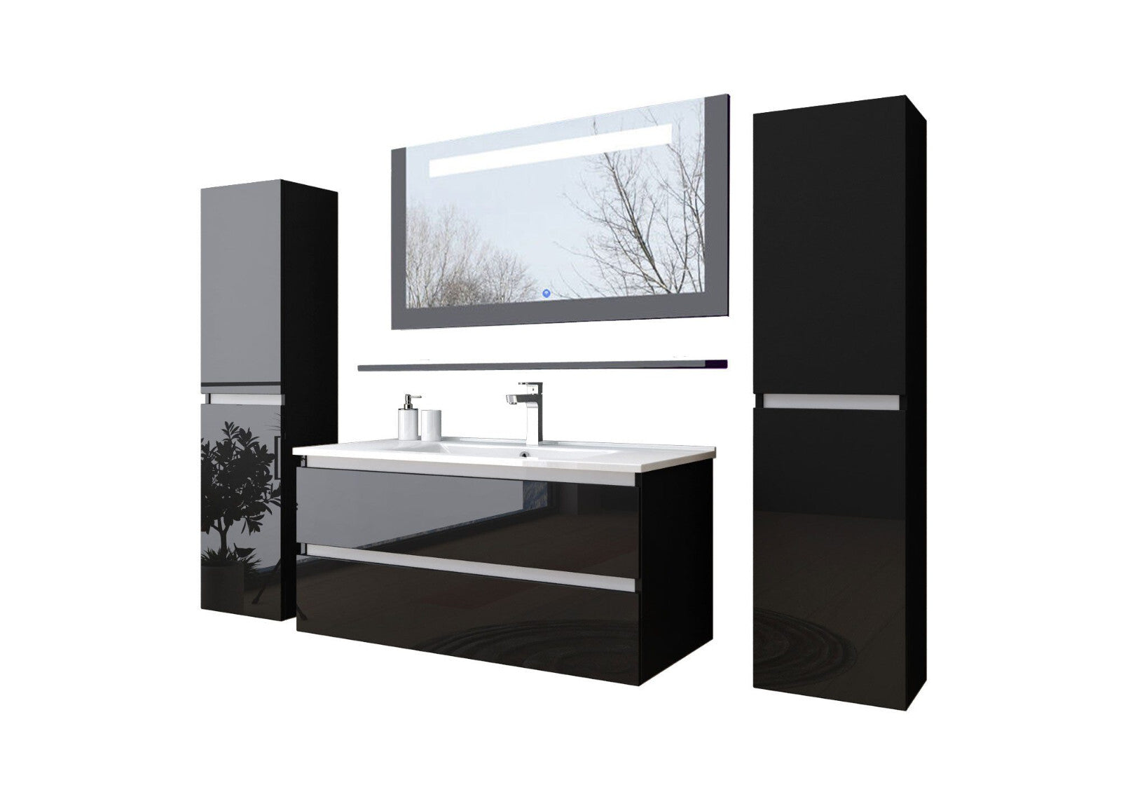 Badmöbel Set Schwarz Badezimmermöbel Waschtisch Kosmetik Spiegel 60 90 120 cm