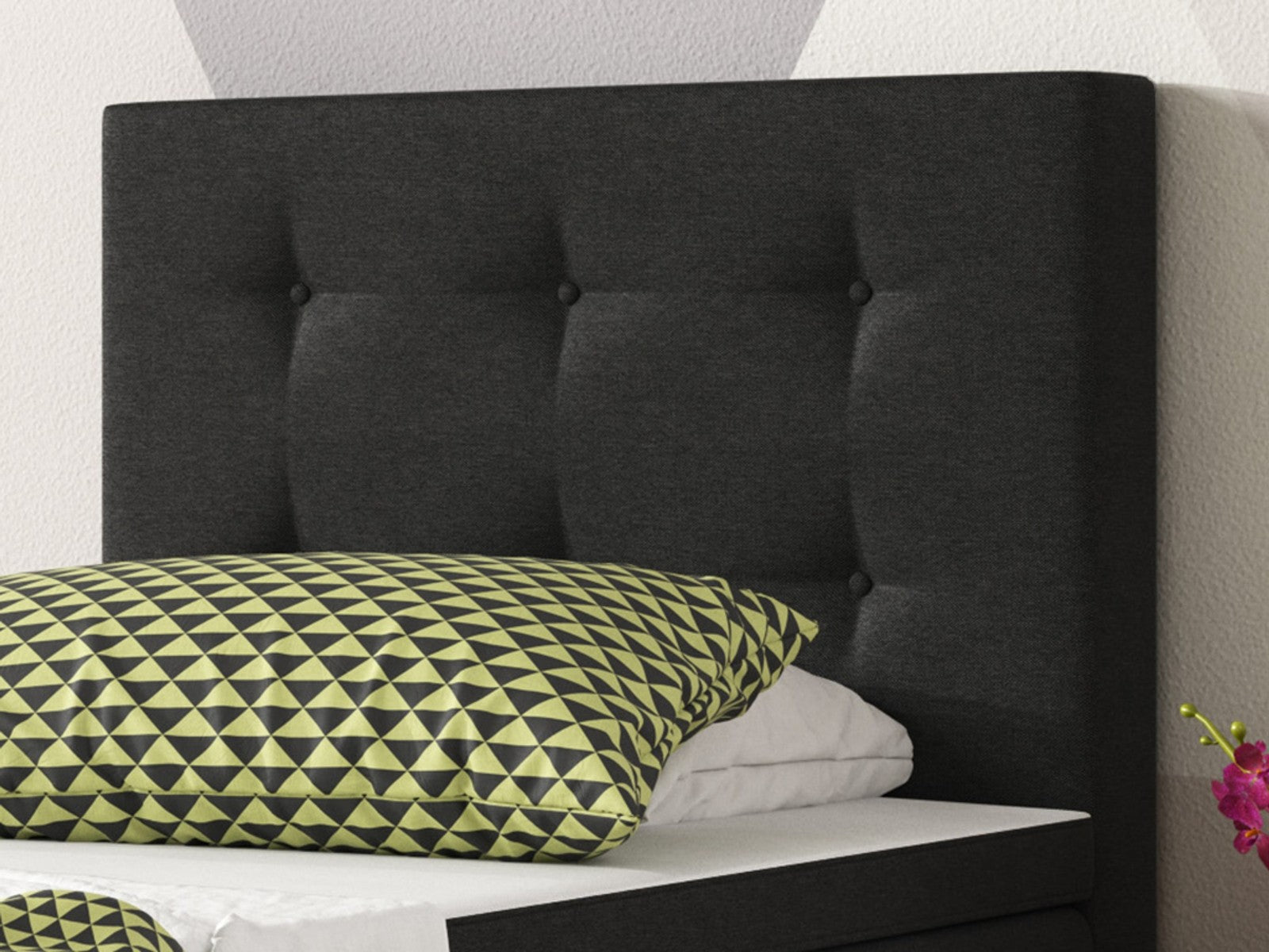 Boxspringbett Bett  90x200 Webstoff Schwarz Einzelbett Schalafzimmer modern