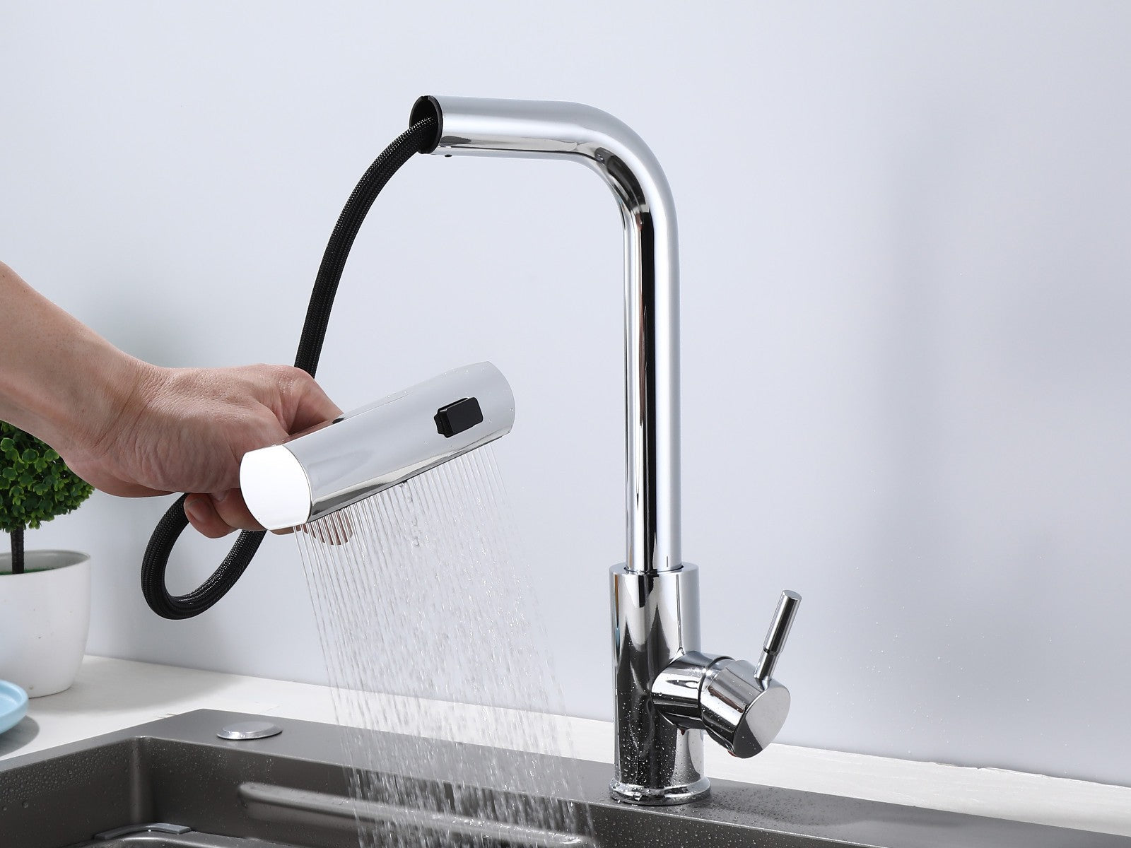 Küchenarmatur 360° Wasserhahn Küche Mischbatterie Spültisch Silber Armatur GF701