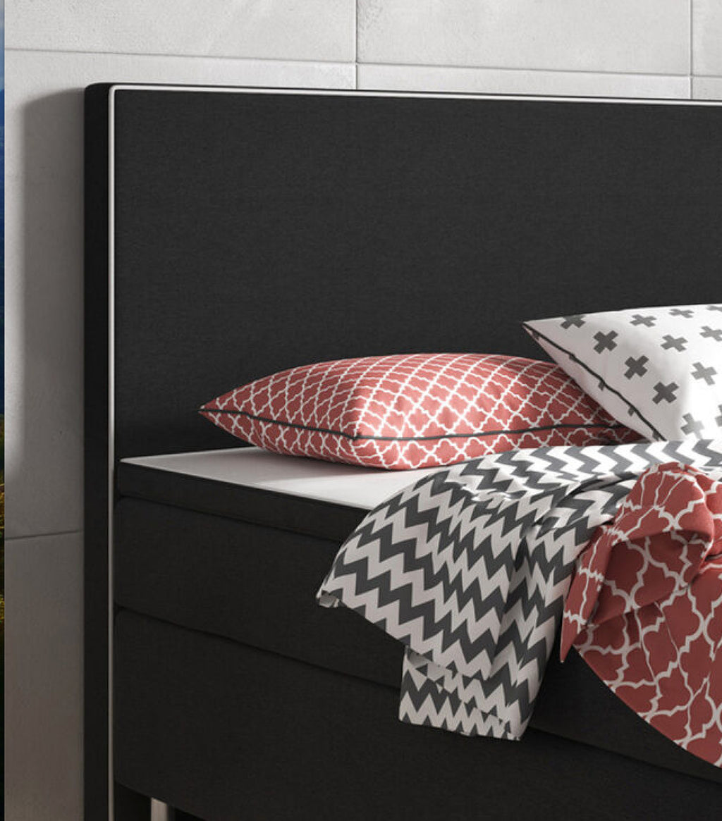 Boxspringbett 180x200 cm Schwarz Bett Komfortbett Hotelbett Stoff Bett Riga31738