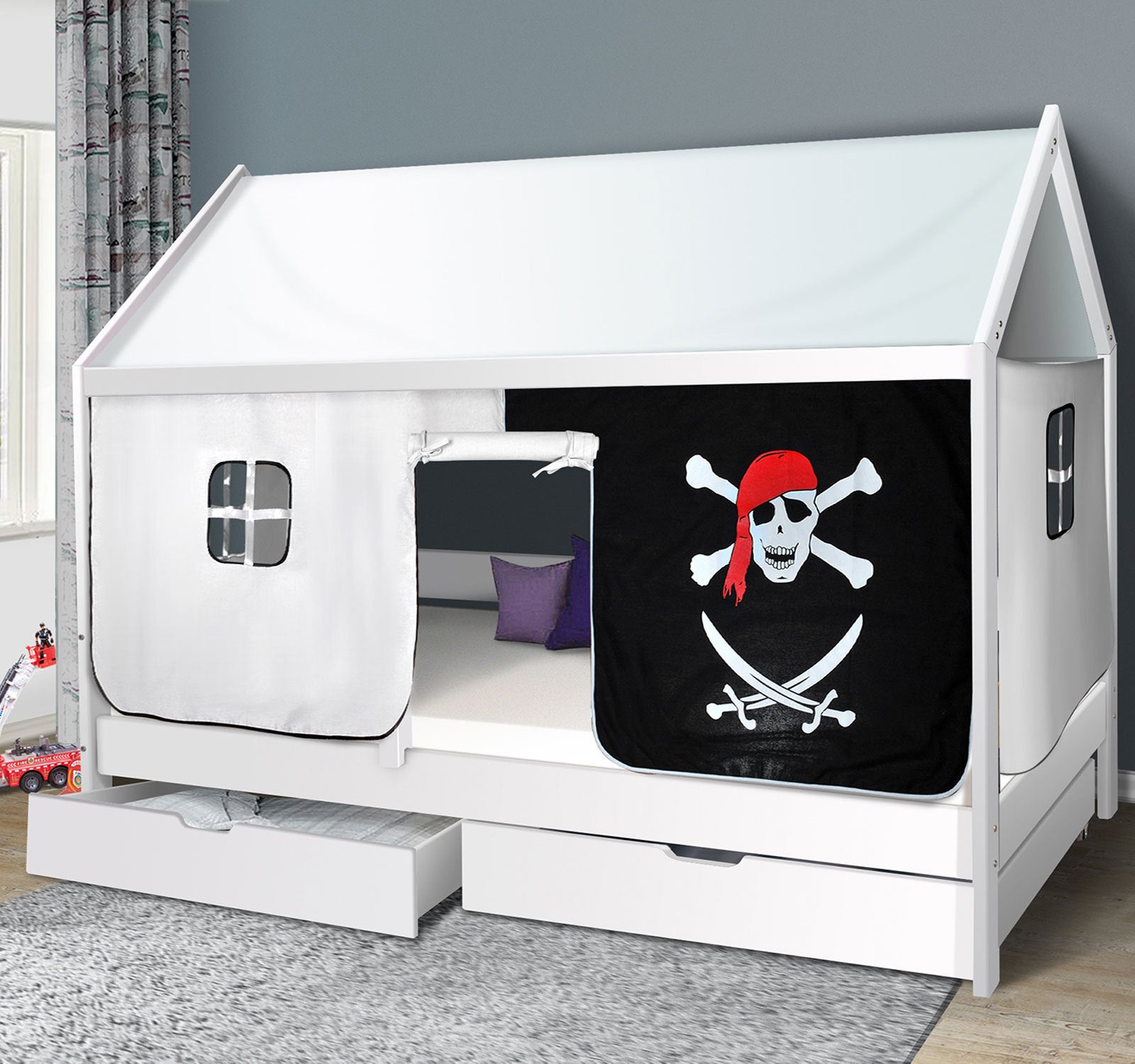 Kinderbett Massiv Hausbett Hochbett Spielbett Jugendbett 90x200 cm Hüttenbett  .