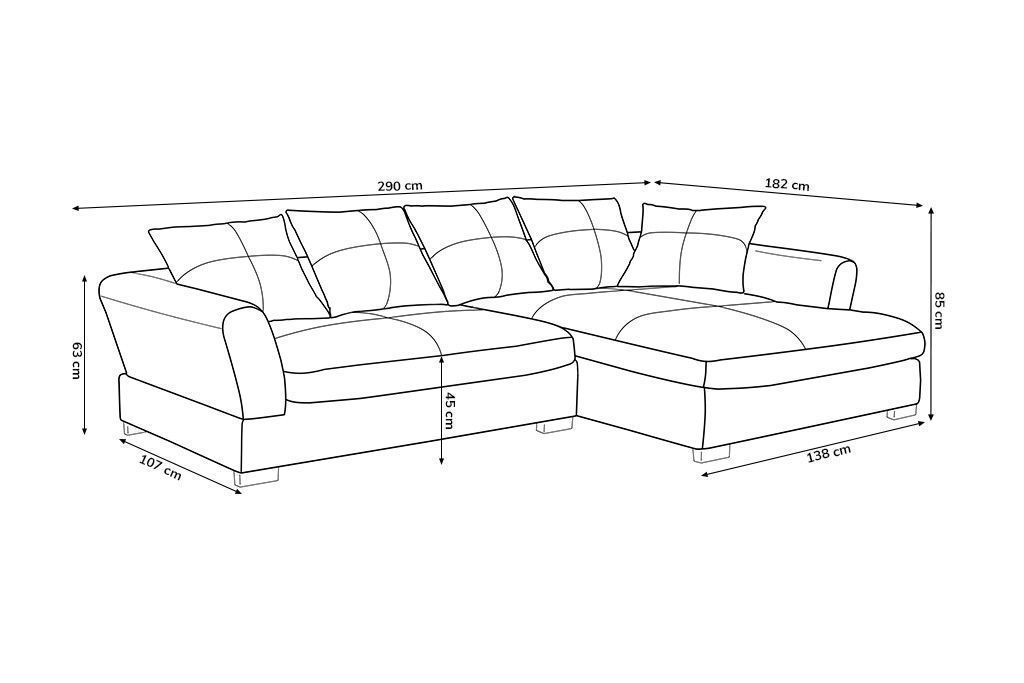 Design Couchgarnitur Grau Sofa K-Leder Eck Sofa Wohnlandschaft Megasofa   Rechts