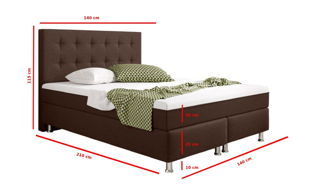 Boxspringbett  140x200 cm Webstoff Braun mit Topper-Einzelbett Schlafzimmer