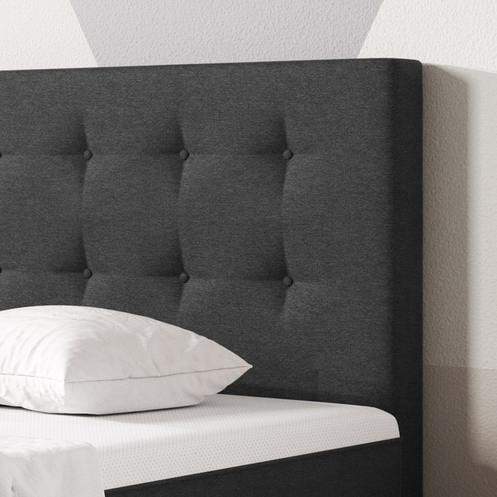 Boxspringbett  Bett 140x200 cm Webstoff Anthrazit mit Topper-Optik Einzelbett
