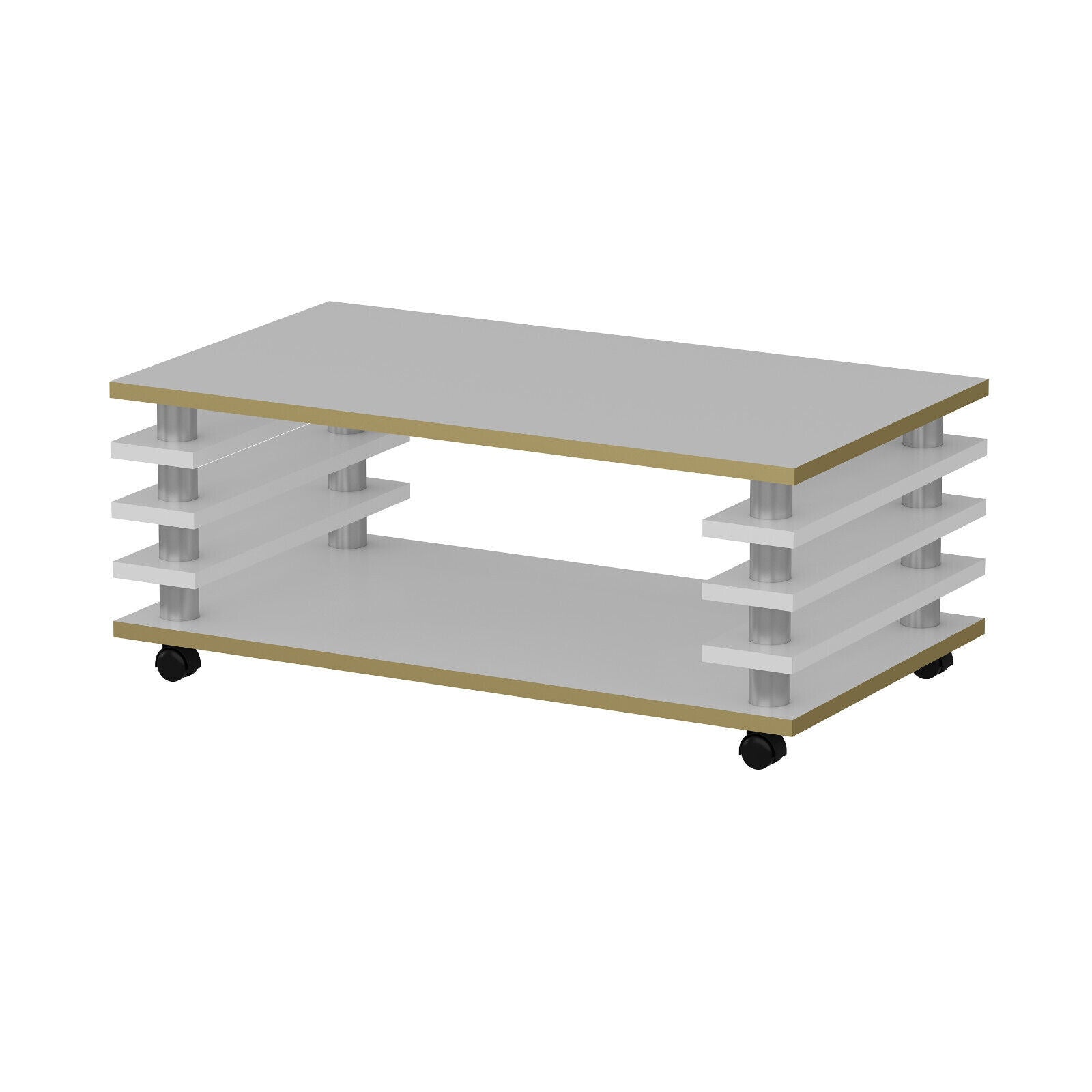 Couchtisch 115x 65 cm Wohnzimmer Tisch Weiß / Gold  Baarn Tische Beistelltisch 2