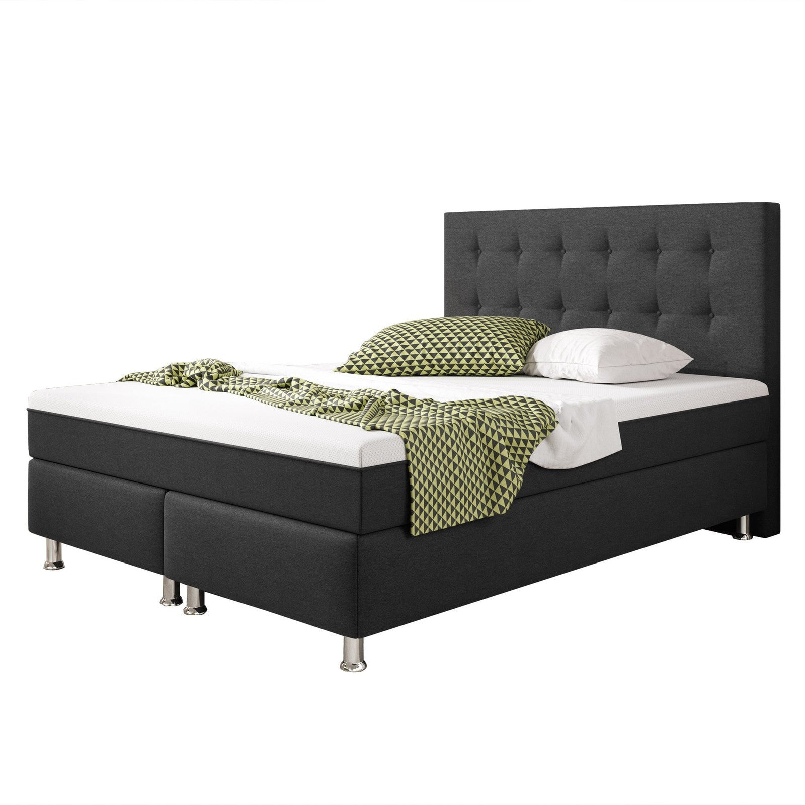 Boxspringbett  Bett 140x200 cm Webstoff Anthrazit mit Topper-Optik Einzelbett