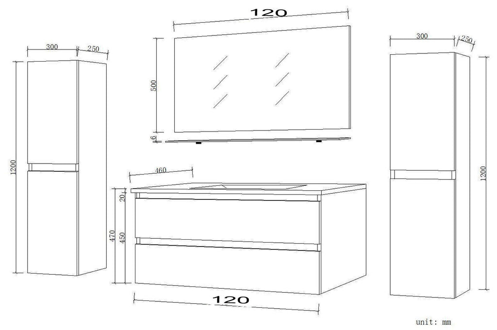 Badmöbel Set  Eiche / Schwarz Hochglanz SoftClosingssystem 120 Badezimmer Möbel