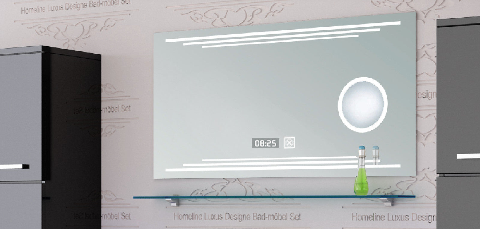 Badmöbel Set Badezimmer Schrank Waschbecken Spiegel Schwarz LED  Badmöbel Set