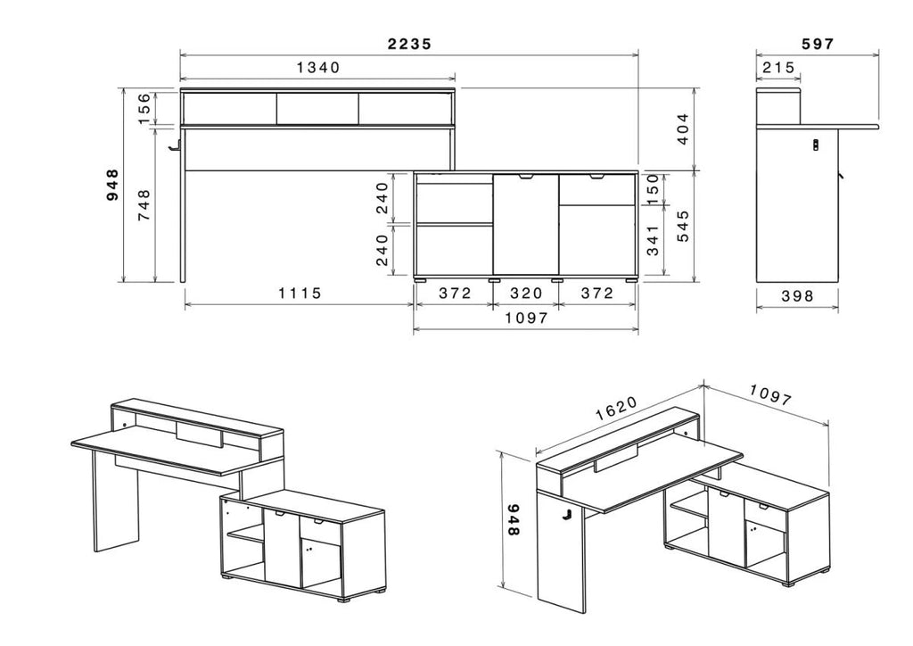 Gaming Set"Work"in schwarz und grau Gamingtisch und Schrank inkl.LED Farbwechsel
