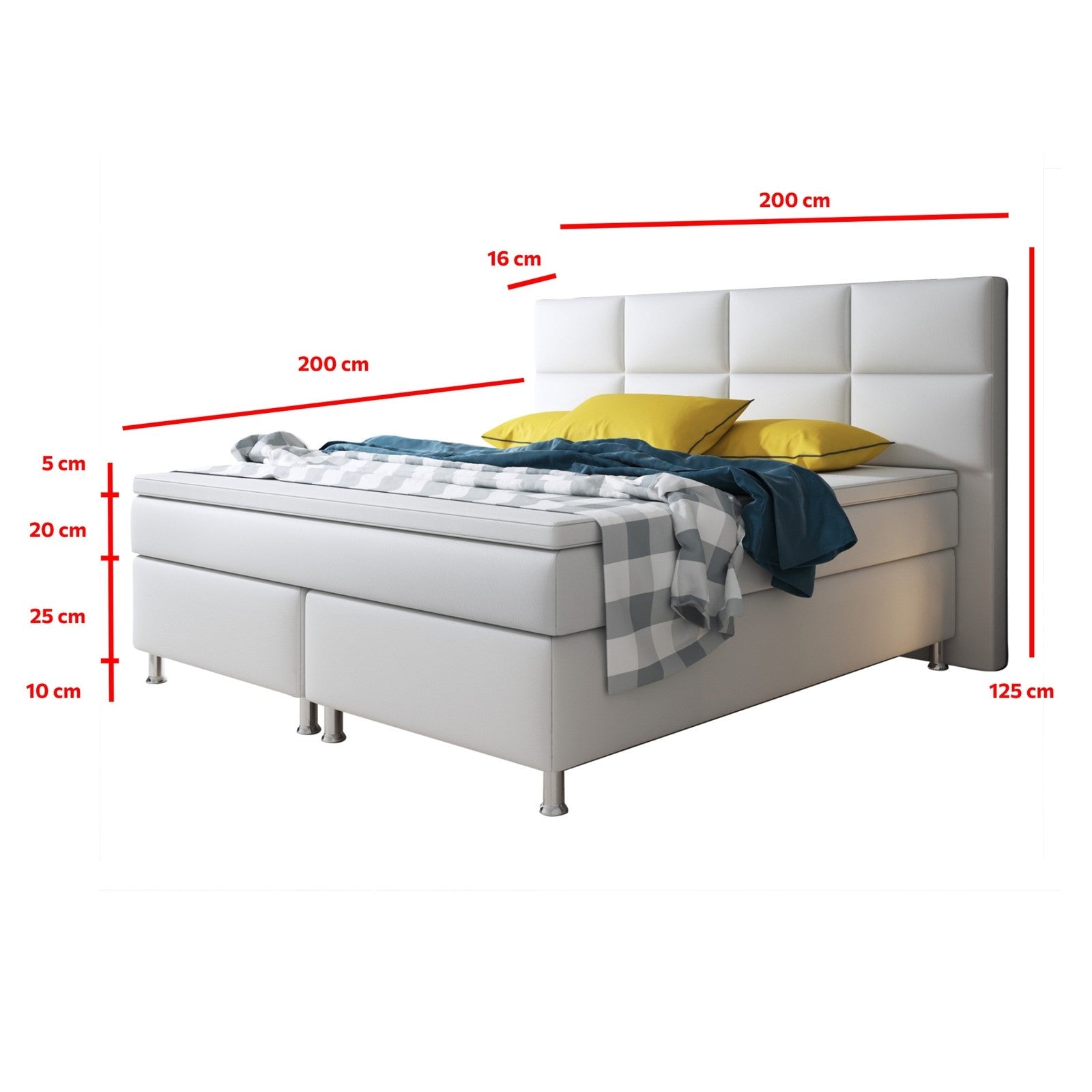 Boxspringbett Bett 180x200 cm Kunstleder Weiß Doppelbett  Schlafzimmer modern