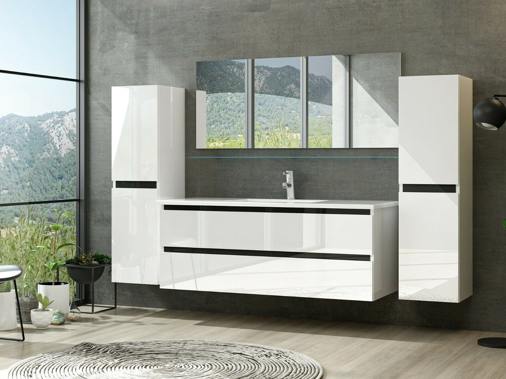 Badmöbel  Set Weiß Hochglanz 6 Teilig Badezimmermöbel 60 cm  90 cm 120 Dennis T