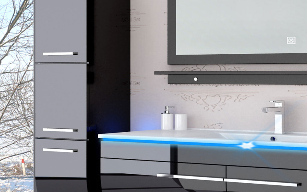 Badmöbel set hochglanz Schwarz Badmöbel Set montiert Touch Led System 120 cm Bad