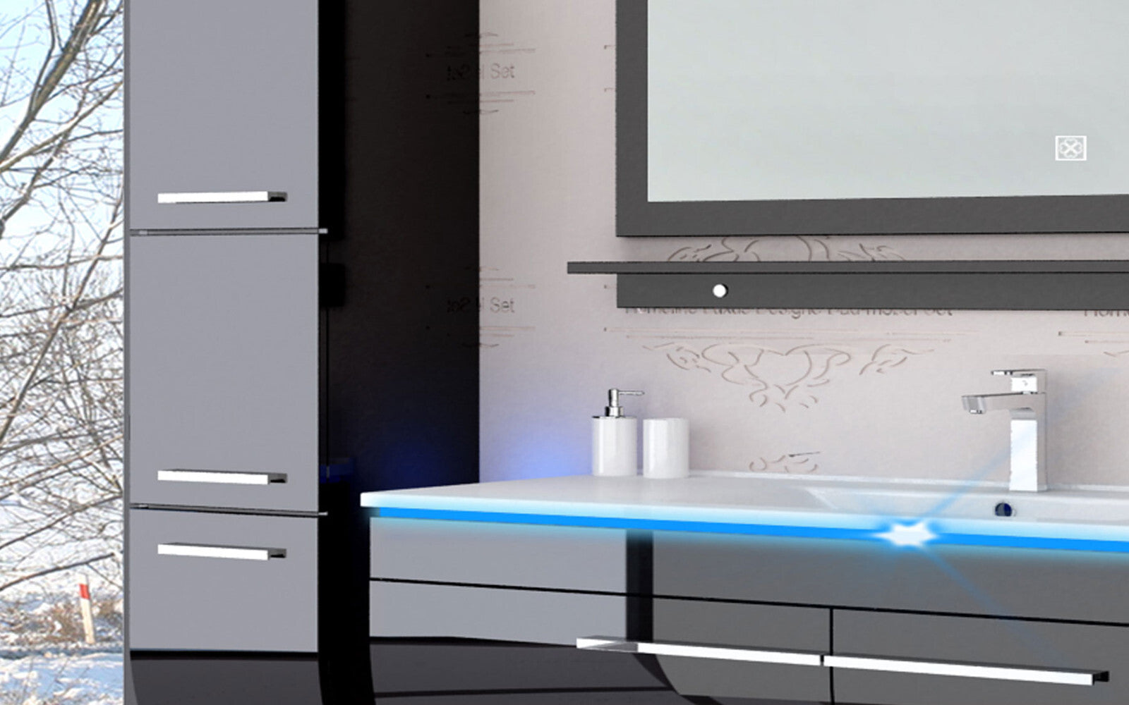 Badmöbel set hochglanz Schwarz Badmöbel Set montiert Touch Led System 120 cm Bad