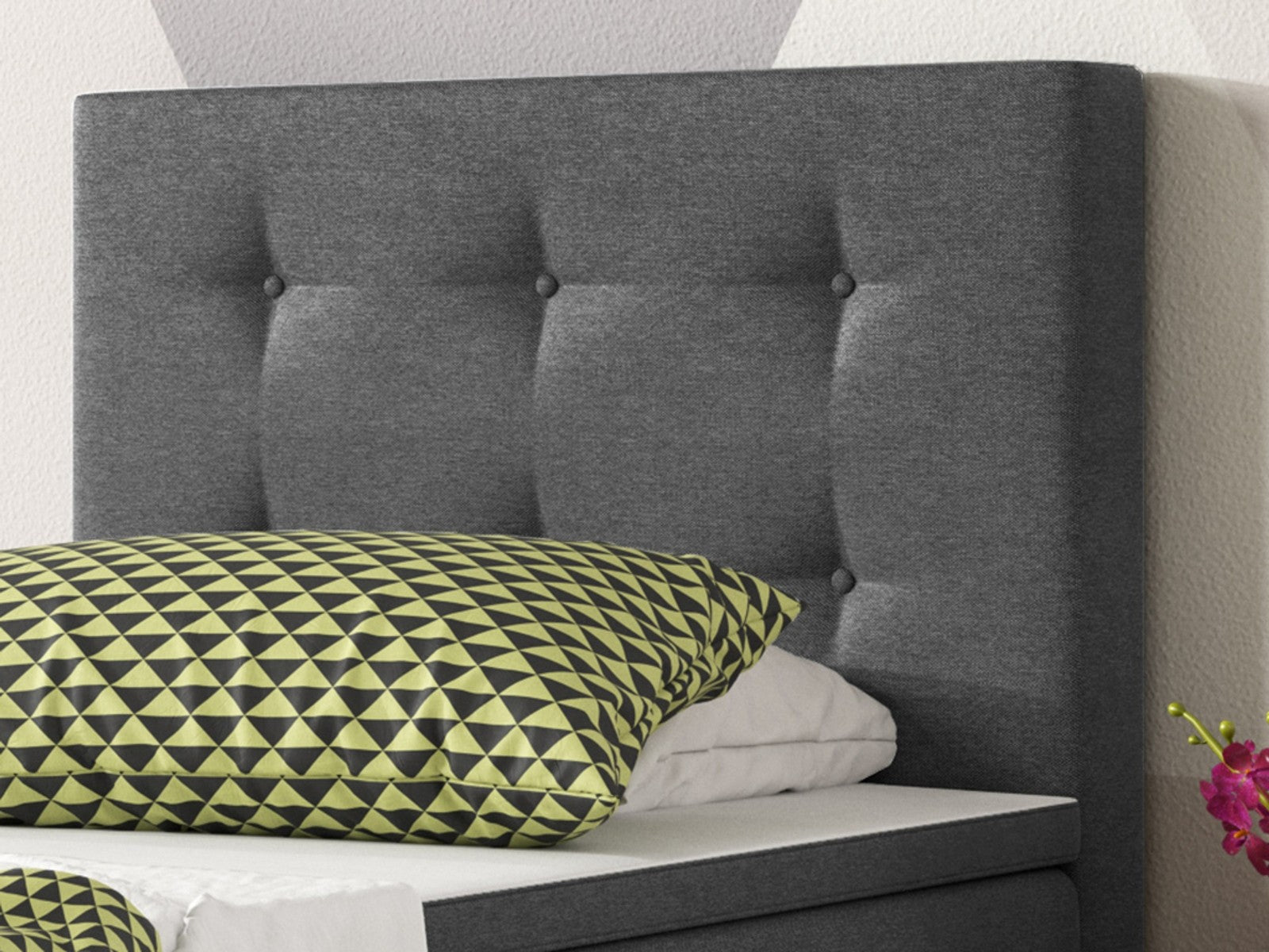 Boxspringbett Bett  90x200 Webstoff Anthrazit Einzelbett Schalafzimmer modern