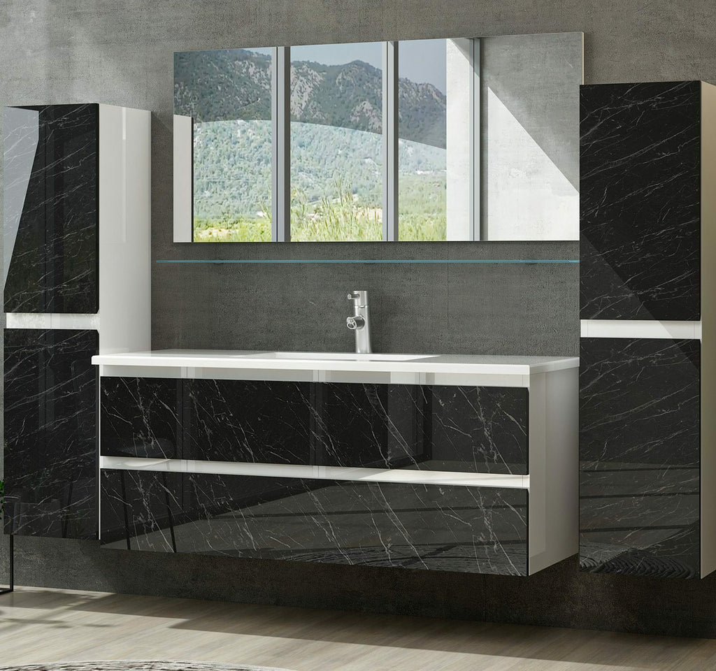 Badmöbel Set Weiss / Marmor Optik Hochglanz Badezimmermöbel 60   90 cm 120 Luuci
