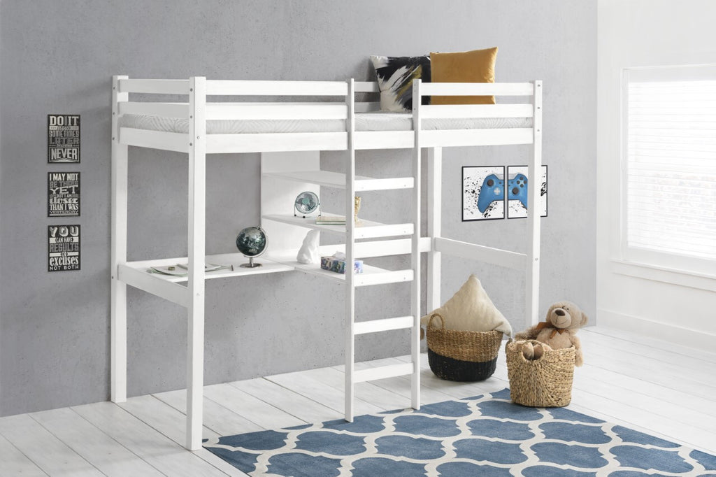 Kinderbett Hochbett mit Tisch Leiter Hochbett Spielbett Massiv Weiss Bett Hippo