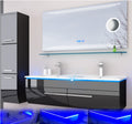 Doppelwaschbecken Badmöbel Set schwarz oder weiss hochglanz Kosmetik LED Uhr Bad