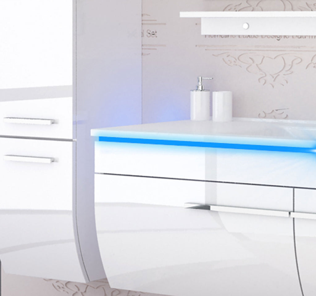 Badmöbel set hochglanz weiß Badmöbel Set montiert Touch Led System 120 cm  Bad